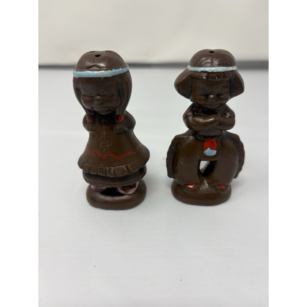 Vintage Ceramic Hand Painted Native American Salt & Pepper Shakers Japan MCM